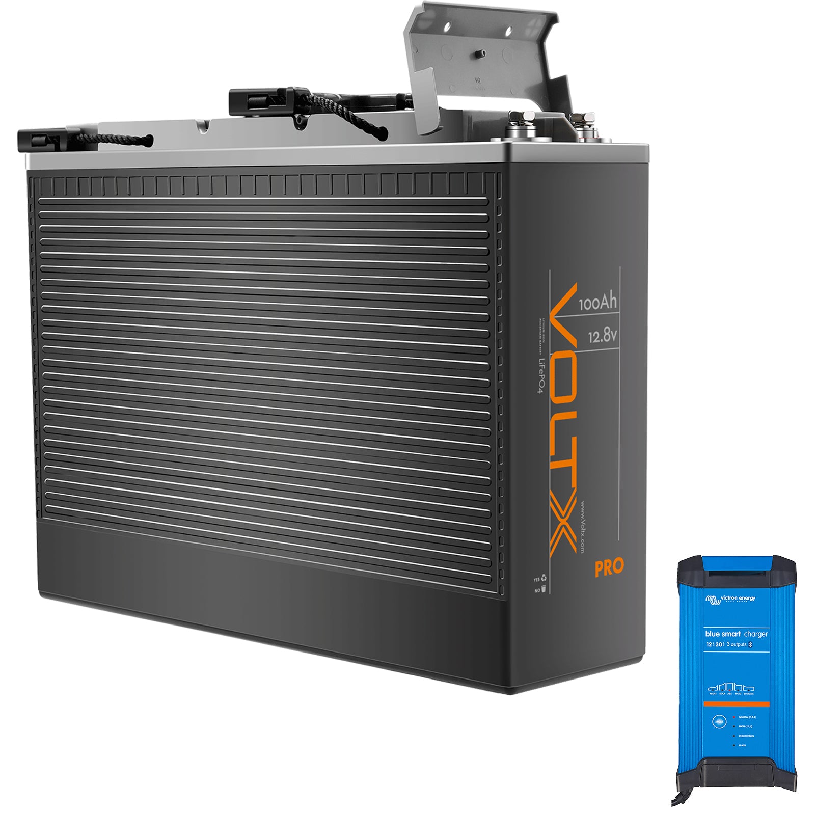 VoltX 12V 100Ah Slim Pro LiFePO4 Battery + Victron Smart Charger Bundle