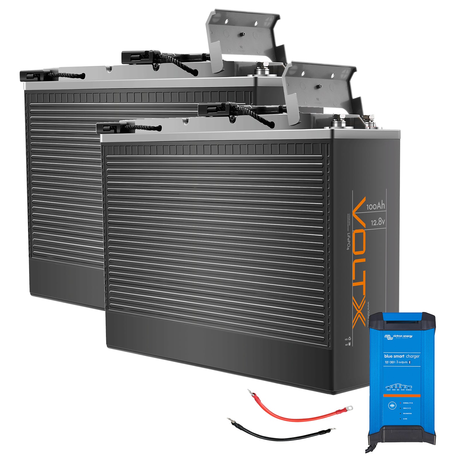 VoltX 12V 100Ah Slim Pro LiFePO4 Battery 2x + Victron Smart Charger Bundle