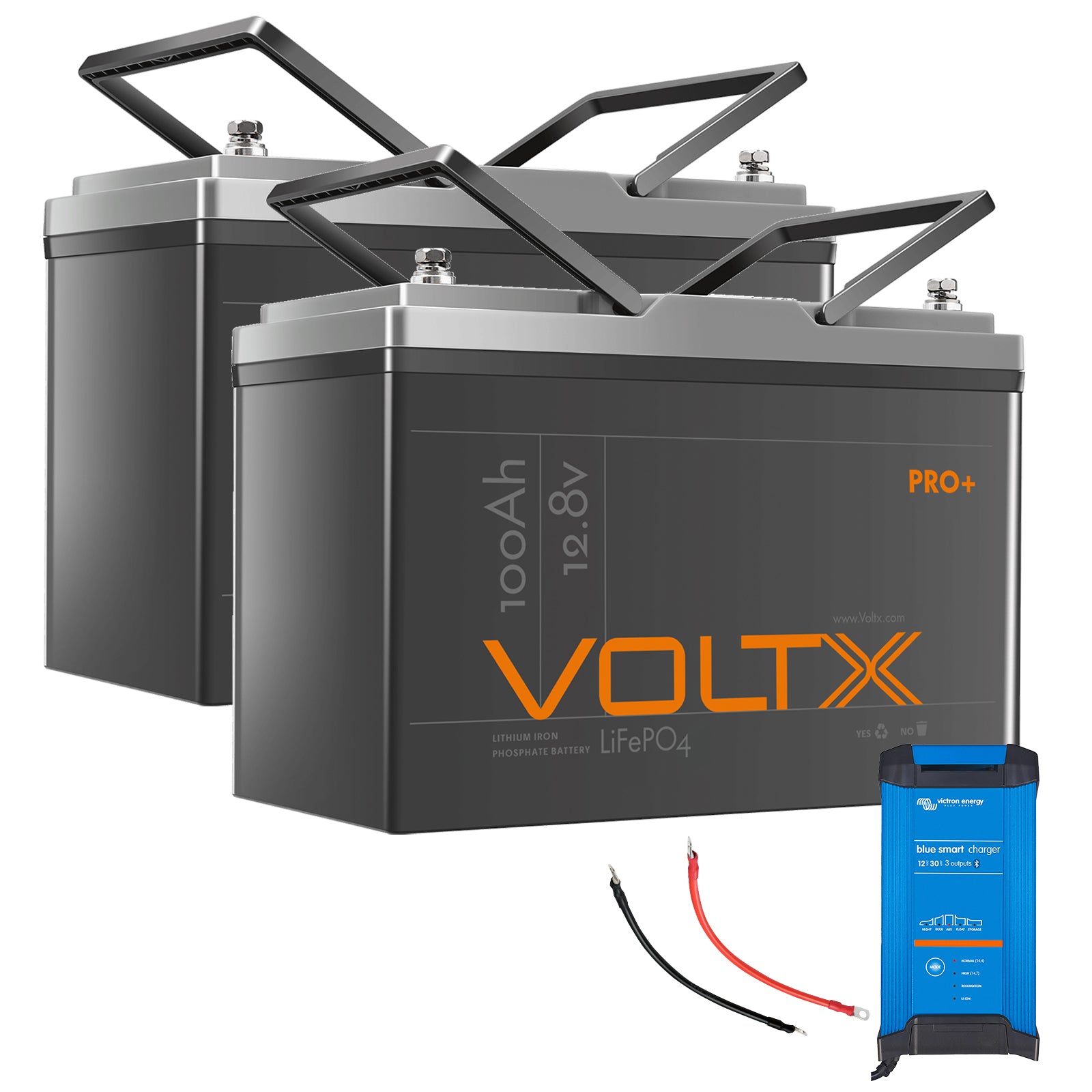 VoltX 12V 100Ah Pro+ LiFePO4 Battery 2x + Victron Smart Charger Bundle