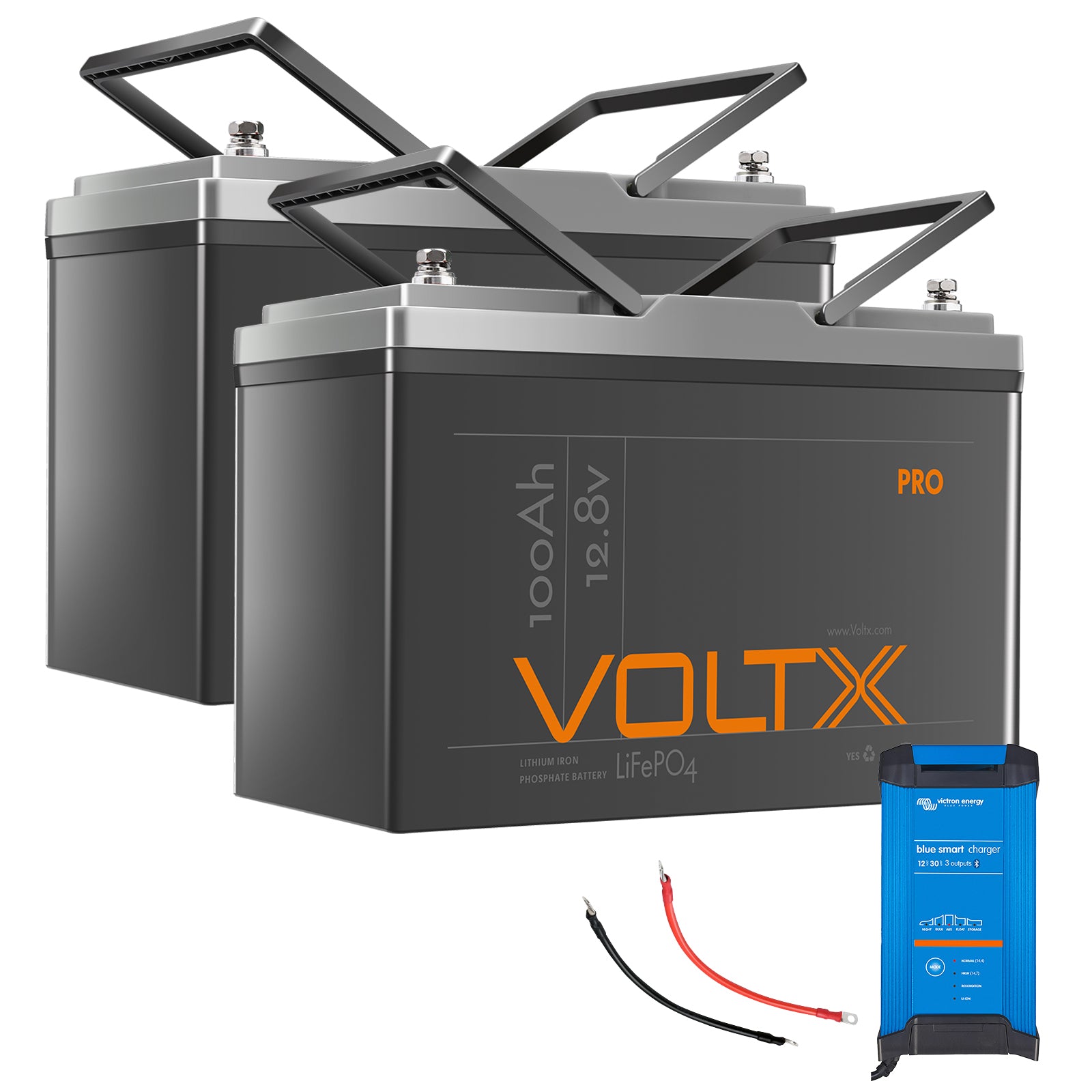 VoltX 12V 100Ah Pro LiFePO4 Battery 2x + Victron Smart Charger Bundle