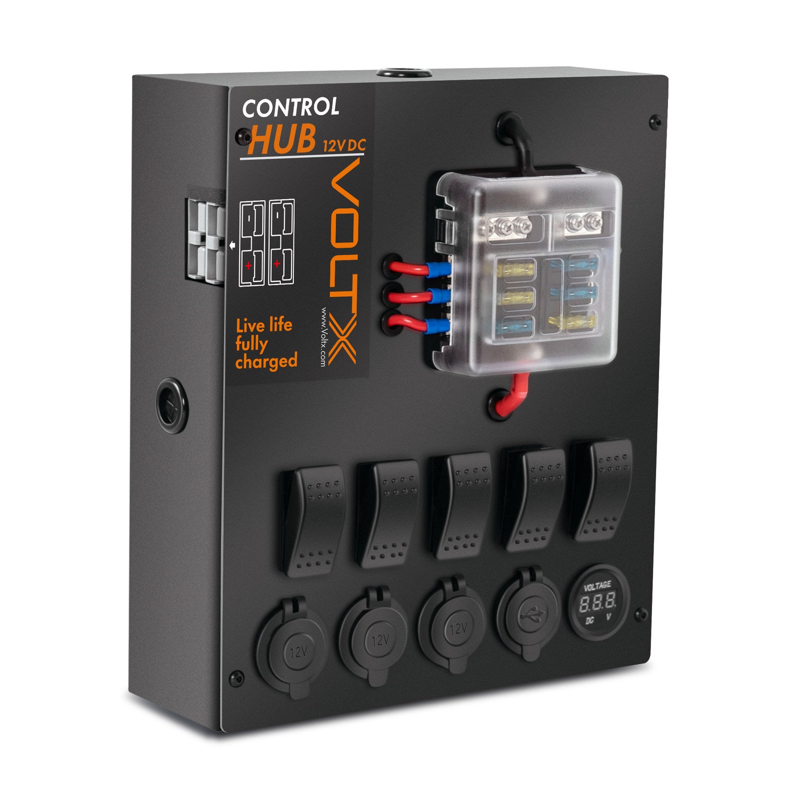 VoltX 12V Control Box 2 USB LED Lights Portable Inbuilt Voltmeter