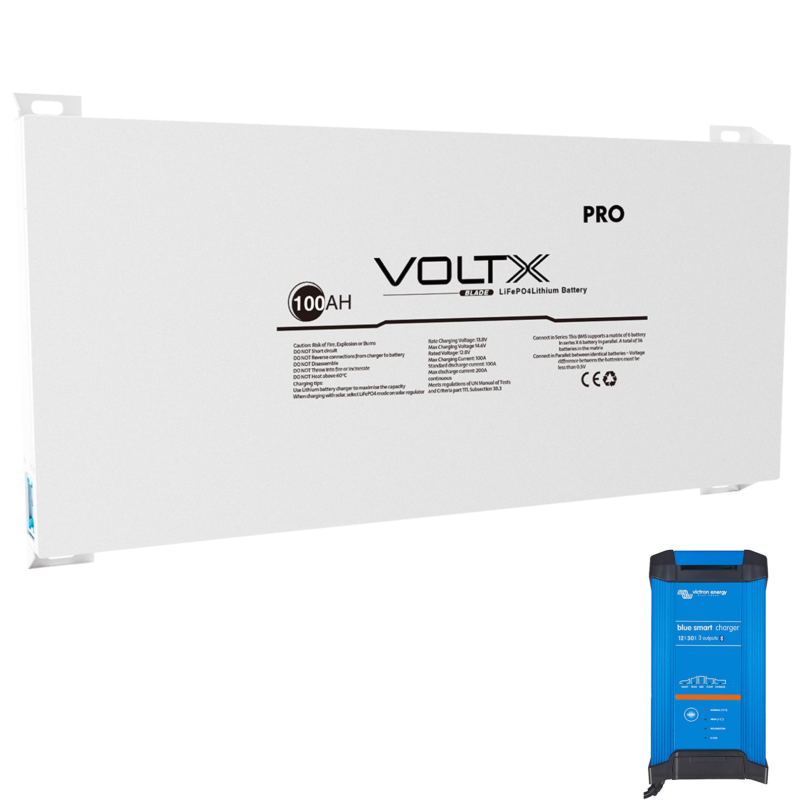 VoltX 12V 100Ah Slim Blade LiFePO4 Battery + Victron Smart Charger Bundle