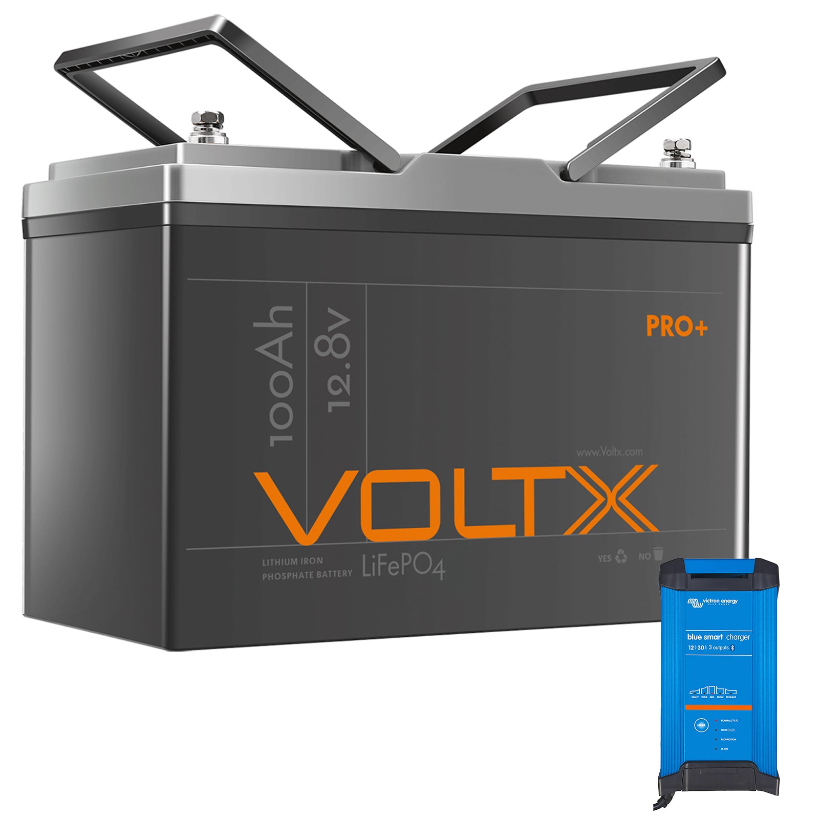 VoltX 12V 100Ah Pro Plus + LiFePO4 Battery + Victron Smart Charger Bundle