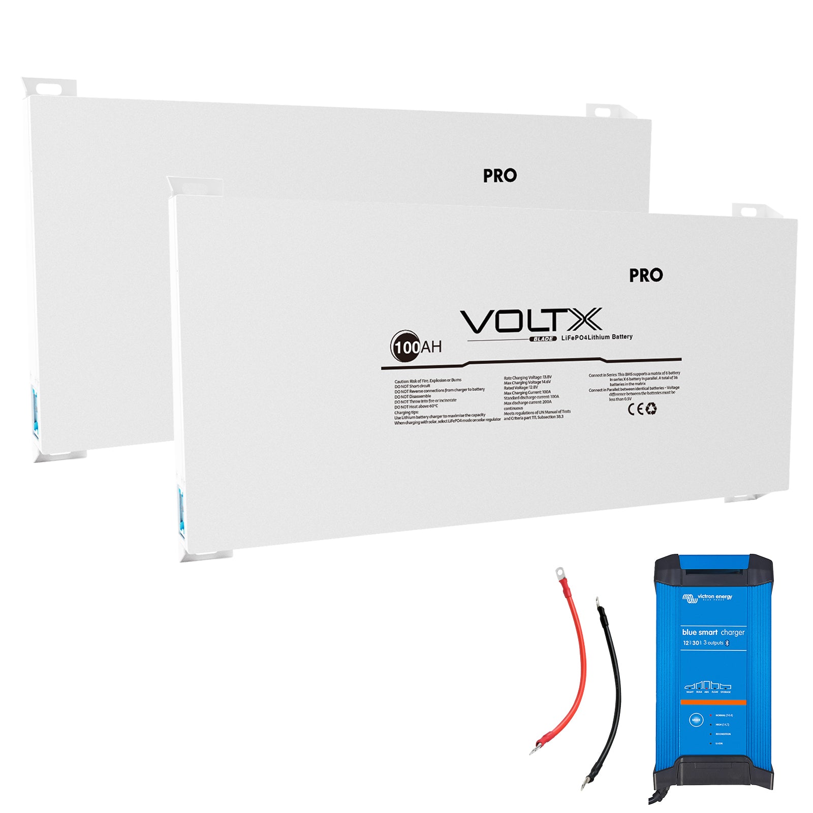 VoltX 12V 100Ah Slim Blade LiFePO4 Battery 2x + Victron Smart Charger Bundle