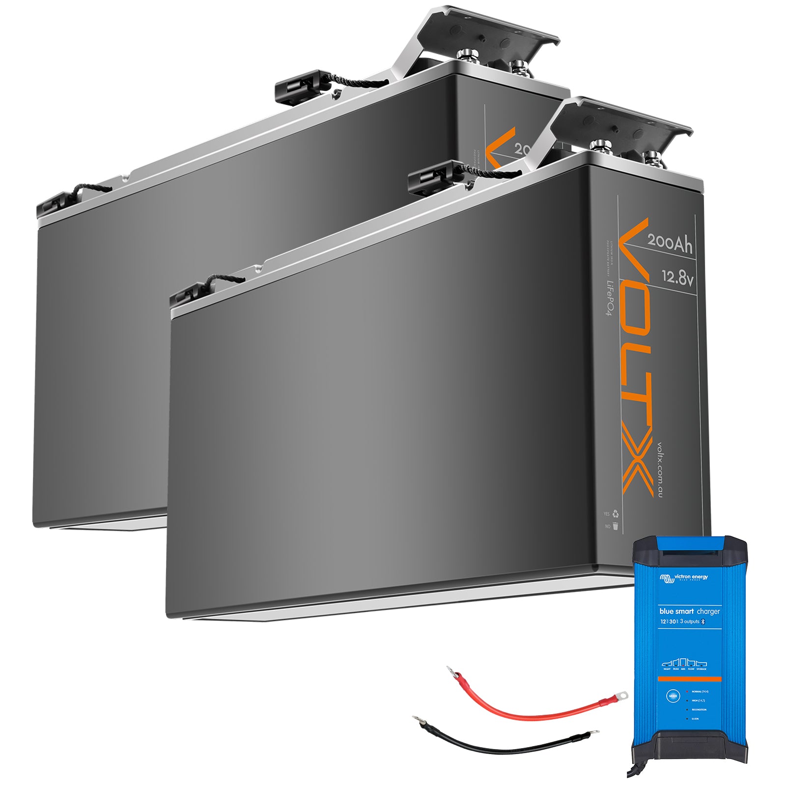 VoltX 12V 200Ah Slim LiFePO4 Battery 2x + Victron Smart Charger Bundle
