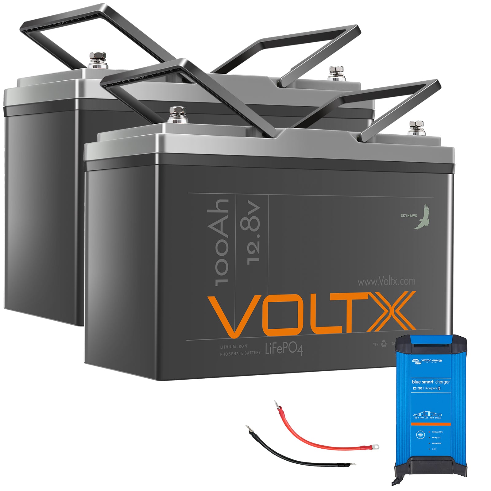 VoltX 12V 100Ah LiFePO4 Battery 2x + Victron Smart Charger Bundle