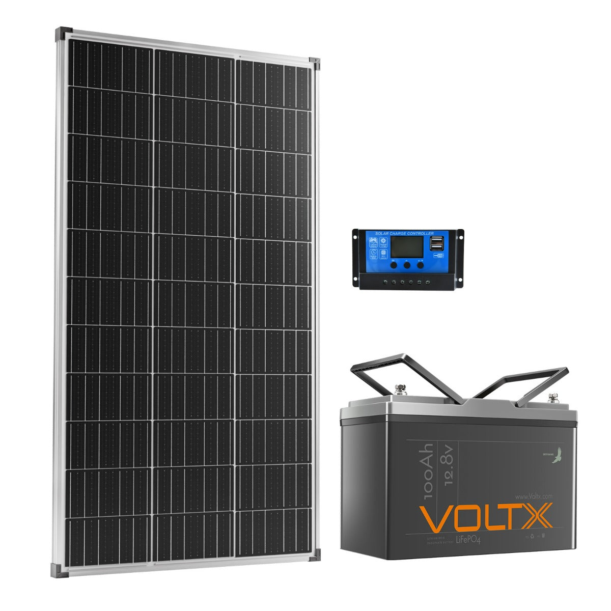 VoltX 12V 100Ah LiFePO4 Battery + VoltX 160W Fixed Solar Panel Bundle