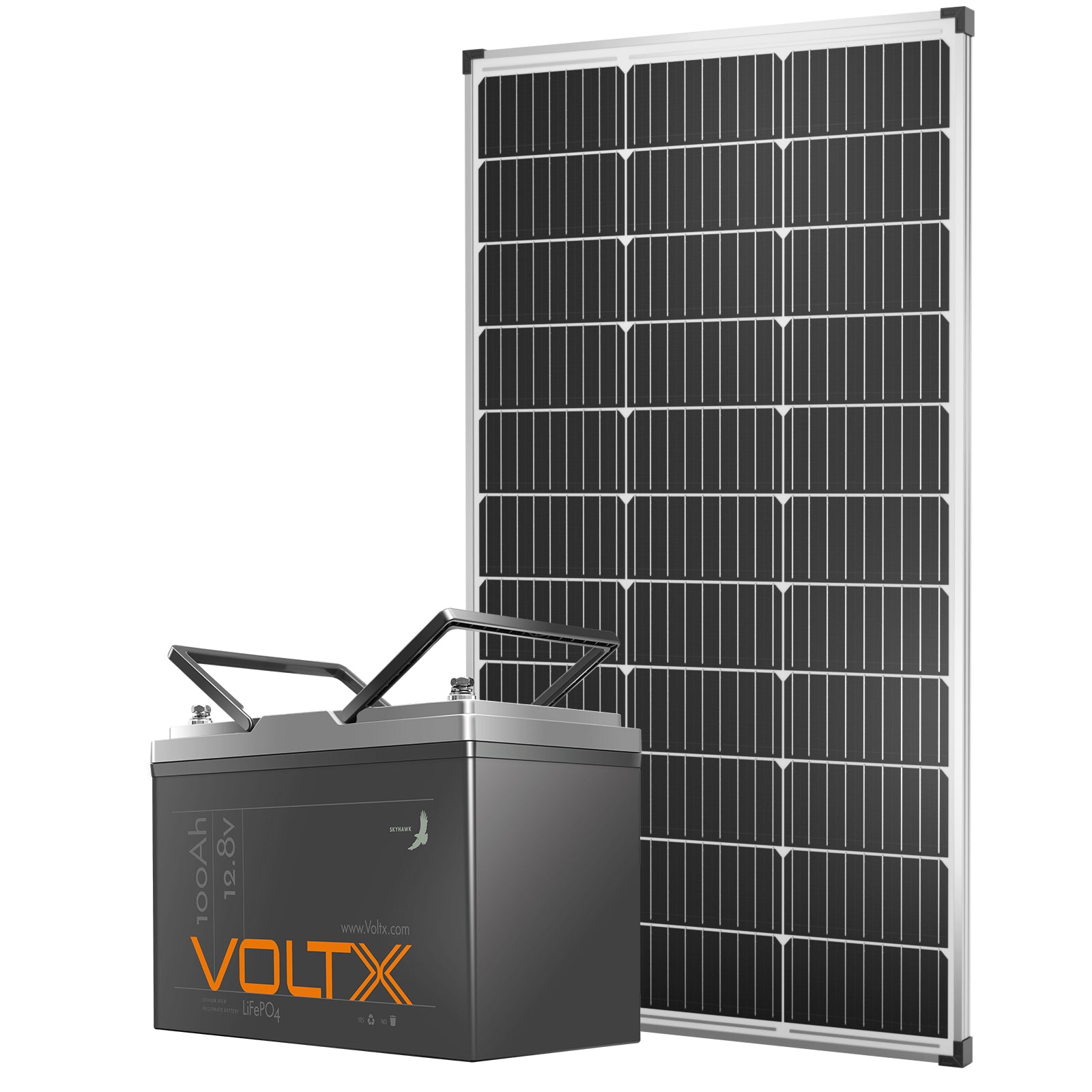 VoltX 12V 100Ah LiFePO4 Battery + VoltX 100W Fixed Solar Panel Bundle